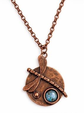 Handmade Copper Dragonfly Necklace | Blue Stone | Woodland Nature Jewelry